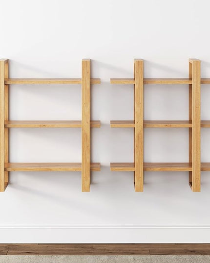 Nathan James Benji Floating Wall Book Shelves, 3-Tier Display Shelf, Decorative Modular Shelf in Solid Wood for Bedroom, Nursery, Bathroom or Kitchen - LeafyLoom