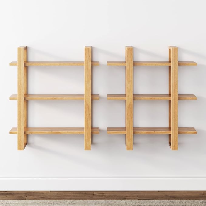 Nathan James Benji Floating Wall Book Shelves, 3-Tier Display Shelf, Decorative Modular Shelf in Solid Wood for Bedroom, Nursery, Bathroom or Kitchen - LeafyLoom