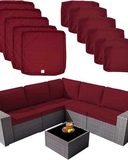 ClawsCover 11Pack Outdoor Seat and Back Cushions Replacement Covers Fit for 5-Seater 6Pieces Wicker Rattan Patio Furniture Conversation Set Sectional Couch Chairs,Burgundy-Included Cover Only - LeafyLoom
