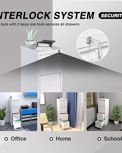 4 Drawer File Cabinet, Office Filing Cabinet with Lock/Drawer, Metal Vertical File Storage Cabinet for A4 Letter/Legal Size, 14.96" W x 17.72" D x 52.36" H, Assembly Required - LeafyLoom