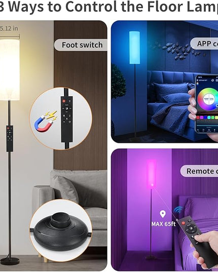 Frideko 2 Pack Smart RGB LED Floor Lamp with App and Remote Control, 16 Million Colors Modern Standing lamp, Stepless Dimmable Corner Floor Light with Timer Setting, Tall Floor Lamps for Living Room - LeafyLoom