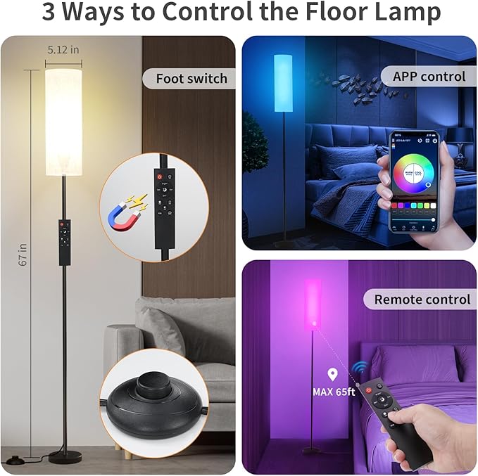 Frideko 2 Pack Smart RGB LED Floor Lamp with App and Remote Control, 16 Million Colors Modern Standing lamp, Stepless Dimmable Corner Floor Light with Timer Setting, Tall Floor Lamps for Living Room - LeafyLoom