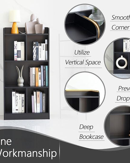 Book Shelf with Back Panel Stability 5 Cube Bookcase Multifunctional Cube Storage Organizer Shelf for Bedroom Living Room Office Closet School in Black with 23.62''W - LeafyLoom