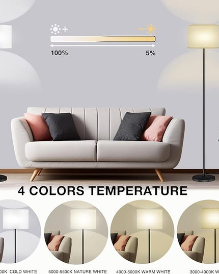 Floor Lamp for Living Room Bedroom,Modern LED Floor Lamp with Remote Control and Dimmable Standing Lamps with Foot Switch Office Kid Room,Tall Lamp,RGB 9W Bulb Included - LeafyLoom