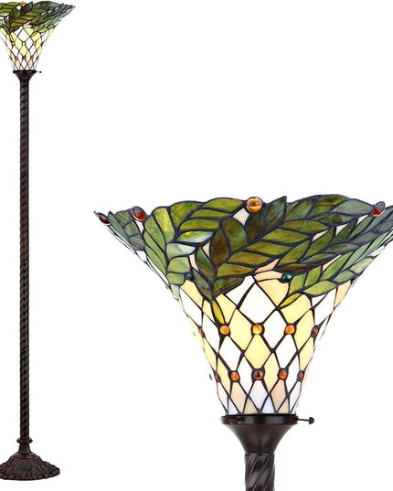 JONATHAN Y JYL8004A Botanical Tiffany-Style 71" Torchiere LED Floor Lamp, Tiffany, Traditional, Art Nouveau Style, Office, Bedroom, Living Room, Family Room, Dining Room, Hallway, Foyer, Bronze - LeafyLoom