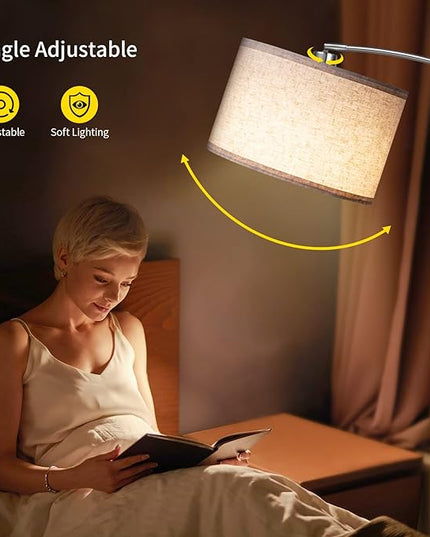 SUNMORY Arc Floor Lamp with Remote,Modern Floor Lamp with Stepless Dimmable Bulb,75″Height Tall Lamp for Living Room with Hanging Drum Shade and Weighted Base.Mid Century Standing Lamp for Bedroom. - LeafyLoom