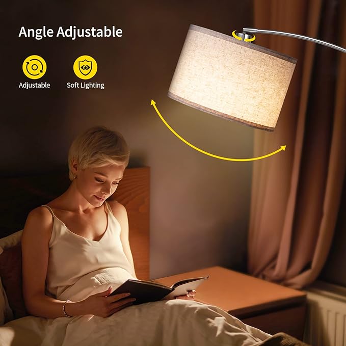SUNMORY Arc Floor Lamp with Remote,Modern Floor Lamp with Stepless Dimmable Bulb,75″Height Tall Lamp for Living Room with Hanging Drum Shade and Weighted Base.Mid Century Standing Lamp for Bedroom. - LeafyLoom