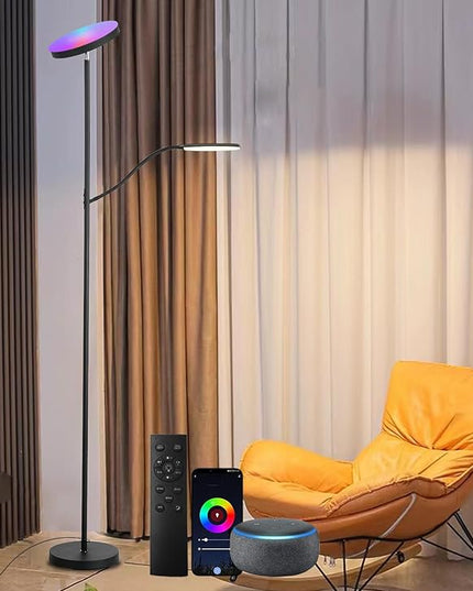 RGB Floor lamp,LED floor lamps for living room, super bright tall standing lamp with Remote &Touch control, Adjustable angle reading floor lamp for Bedroom office - LeafyLoom