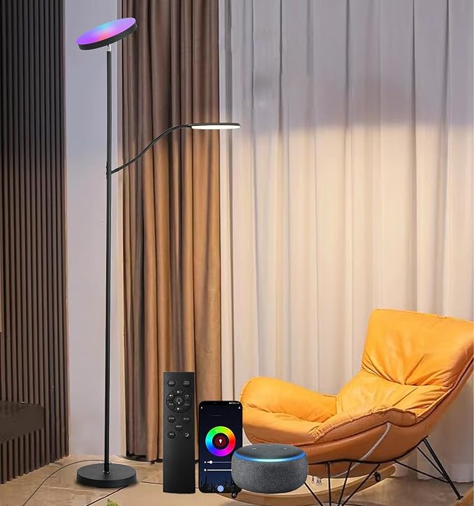 RGB Floor lamp,LED floor lamps for living room, super bright tall standing lamp with Remote &Touch control, Adjustable angle reading floor lamp for Bedroom office - LeafyLoom