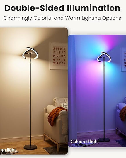 OHLUX Led Floor Lamps for Living Room, Modern Art Dimmable Standing Lamp,30W Bright Floor Lamp with Double-Sided Lightning RGB Rotatable,Button&Remote Control Tall Floor Lamp for Bedroom Office Corner - LeafyLoom