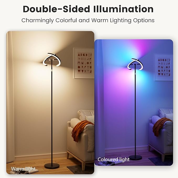 OHLUX Led Floor Lamps for Living Room, Modern Art Dimmable Standing Lamp,30W Bright Floor Lamp with Double-Sided Lightning RGB Rotatable,Button&Remote Control Tall Floor Lamp for Bedroom Office Corner - LeafyLoom