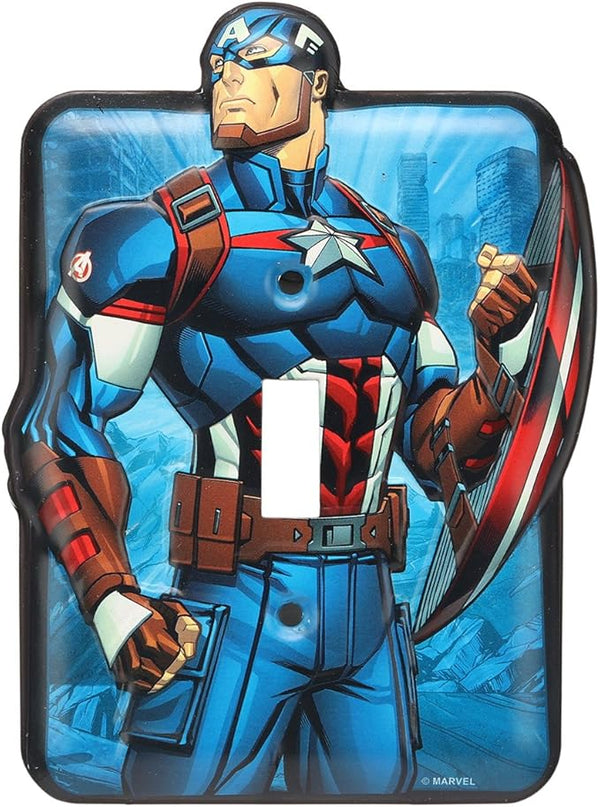 Marvel Captain America Embossed Metal Light Switch Plate - Captain America Switch Plate Decoration for Bedroom or Man Cave - LeafyLoom