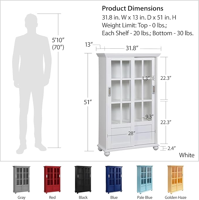 Ameriwood Home Aaron Lane Bookcase with Sliding Glass Doors, Red - LeafyLoom