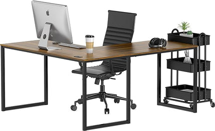 SHW Home Office 55-Inch Large L Shaped Corner Desk, 24" Deep, Walnut - LeafyLoom