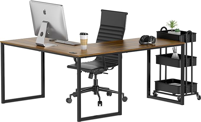 SHW Home Office 55-Inch Large L Shaped Corner Desk, 24" Deep, Walnut - LeafyLoom