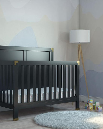 Baby Relax Miles 5-in-1 Convertible Crib, Solid Pine Wood, Black - LeafyLoom