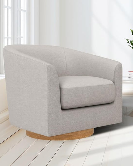 MUUEGM Accent Chair with Arms, 360 Degree Swivel Accent Chair with Wood Base, Modern Barrel Chair for Living Room, Bedroom, Waiting Room, Fully Assembled,Performance Fabric in Light Grey - LeafyLoom