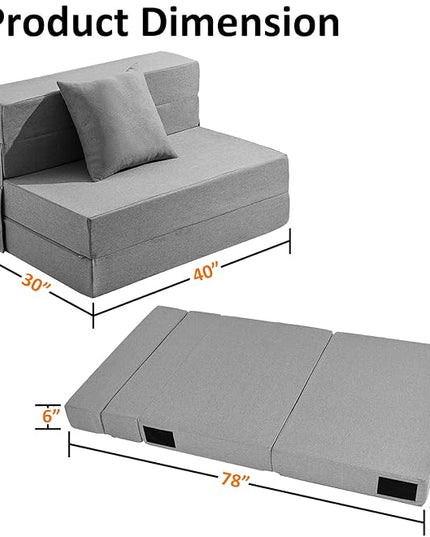 Twin Size Folding Sofa Bed - 4 in 1 Futon Couch with Pillow - High Density Memory Foam Futon Chair- Sofa cama twin with Washable Modern Linen Cover for Living Room (Light Grey) - LeafyLoom