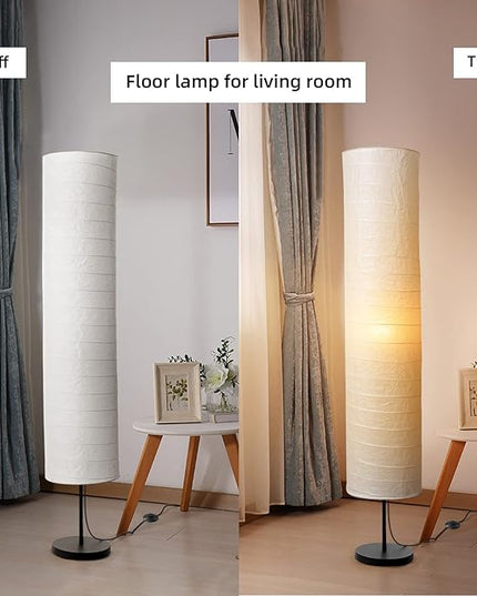 Modern Floor Lamp, Dimmable 3 Levels Brightness Paper Tall Lamp Standing Lamps with Lampshade, 55'' Minimalist Floor Lamps for Office, Kids Room, Reading, Home Decor (White) - LeafyLoom