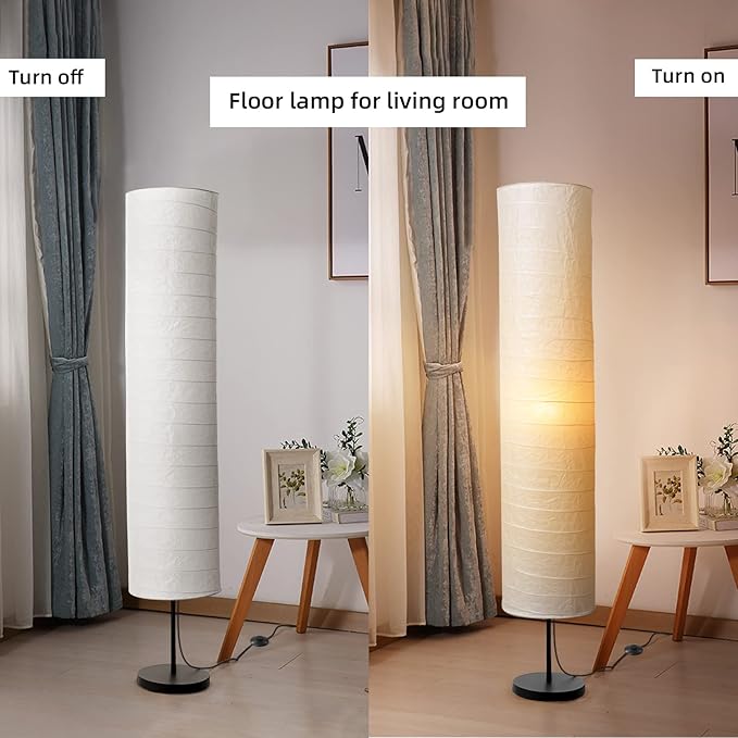 Modern Floor Lamp, Dimmable 3 Levels Brightness Paper Tall Lamp Standing Lamps with Lampshade, 55'' Minimalist Floor Lamps for Office, Kids Room, Reading, Home Decor (White) - LeafyLoom