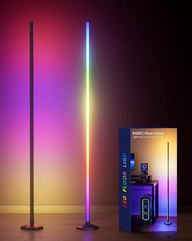 2PCS Corner Floor Lamp, 65" RGB Color Changing Mood Light with Remote Control, Dimmable LED Corner Lamp with Music Sync, Modern Floor Lamp for Living Room Gaming Room - LeafyLoom