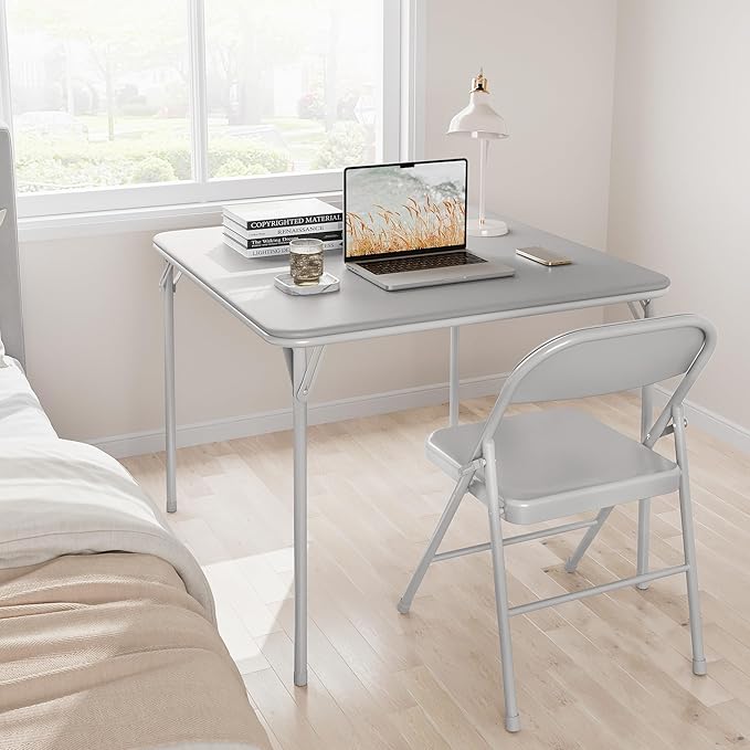 IDEALHOUSE Portable Folding Card Table and Chair Set of 5, PU Upholstered Foldable Table, and All Metal Folding Chairs, Table and Chairs Suitable for Dining Room, Living Room, Office, Camping - LeafyLoom