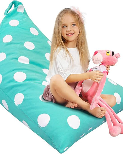 Aubliss Stuffed Animal Storage Bean Bag Chair Cover, 50"x 35" Extra Large Bean Bags for Kids & Adults, Beanbag Toy Storage for Boys Girls - Premium Cotton Canvas Aqua Dot - LeafyLoom