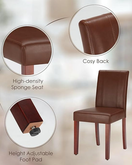 Soohow Upholstered Set of 2 with Solid Wood Legs Armless Indoor Dining Room, Kitchen Table Parson Chairs, Dark Brown Leather - LeafyLoom
