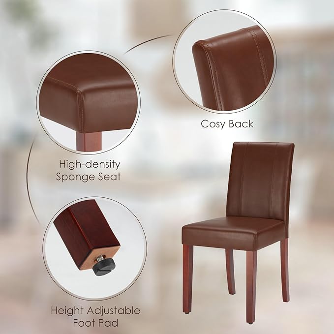 Soohow Upholstered Set of 2 with Solid Wood Legs Armless Indoor Dining Room, Kitchen Table Parson Chairs, Dark Brown Leather - LeafyLoom