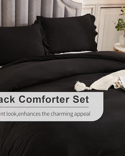 Andency Black Queen Comforter Set, 3 Pieces Farmhouse Shabby Chic Bedding Comforter & Sets for Queen Bed, Soft Lightweight Fluffy All Season Down Alternative Bed Set for Men Women - LeafyLoom