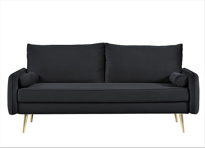 Kent Modern Sofa, European Style Velvet Living Room Furniture with Tapered Legs, Vintage Flair, and Sleek Design, Black - LeafyLoom