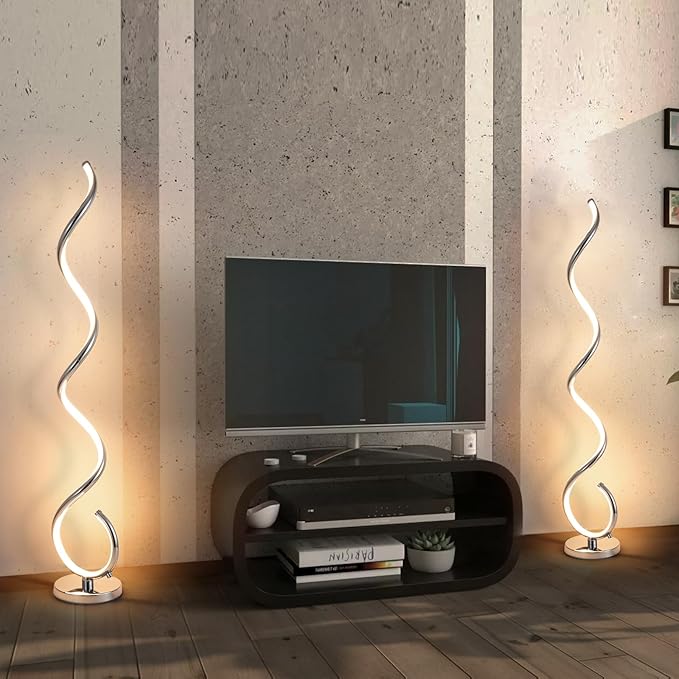 Spiral LED Floor Lamp for Living Room,40W Modern Floor Lamps with Remote Control, 3 Colors Stepless Dimmable Floor Standing Lamp Reading Corner Floor Tall Lamp for Bedroom Office - Chrome - LeafyLoom