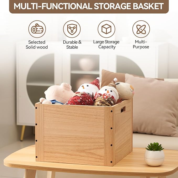 KIRIGEN Stackable Wood Storage Cube/Basket/Bins Organizer for Home Books Clothes Toy Modular Open Cubby Storage System - Office Bookcase Closet Shelves F26-NA - LeafyLoom