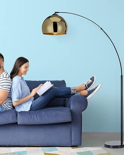 NW Archiology Arc Floor Lamp, 67" Height Gold Floor Lamp with Floor Switch and Stable Marble Base, The Unique Curved Design is Ideal for Living Room Reading Bedroom Home Office - LeafyLoom
