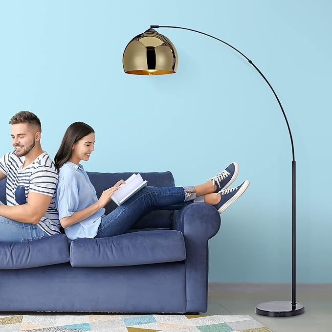 NW Archiology Arc Floor Lamp, 67" Height Gold Floor Lamp with Floor Switch and Stable Marble Base, The Unique Curved Design is Ideal for Living Room Reading Bedroom Home Office - LeafyLoom