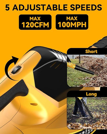 Cordless Leaf Blower for Dewalt 20V Max Battery,Handheld Electric Jobsite Air Blower,5 Variable Speed Up to 150MPH,100 CFM Powerful for Lawn Care,Snow Blow,Yard Clean(Battery Not Included) - LeafyLoom