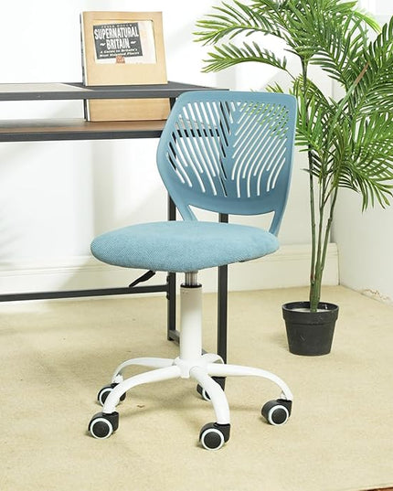 FurnitureR Writing Task Chair for Teens Boys Girls 360 Rolling Wheels Fabric Soft Pad Seat Breathable Backrest, Height Adjustable Liftup 29.5"-34.3",Blue Fabric - LeafyLoom