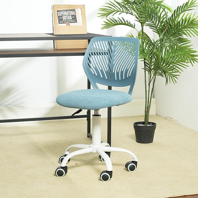 FurnitureR Writing Task Chair for Teens Boys Girls 360 Rolling Wheels Fabric Soft Pad Seat Breathable Backrest, Height Adjustable Liftup 29.5"-34.3",Blue Fabric - LeafyLoom