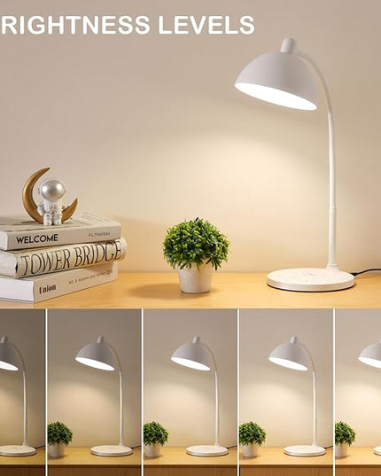 BOHON Desk Lamp, LED Desk Lamp with USB Charging Port, Wireless Charger Desk Light for Home Office, 5 Colors 6 Levels Brightness, Touch Table Lamp for Bedroom Bedside College Dorm Reading, White - LeafyLoom