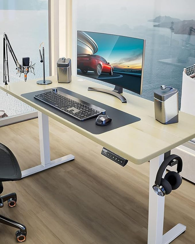 ErGear Height Adjustable Electric Standing Desk, 48 x 24 Inches Sit Stand up Desk, Memory Computer Home Office Desk (Natural) - LeafyLoom