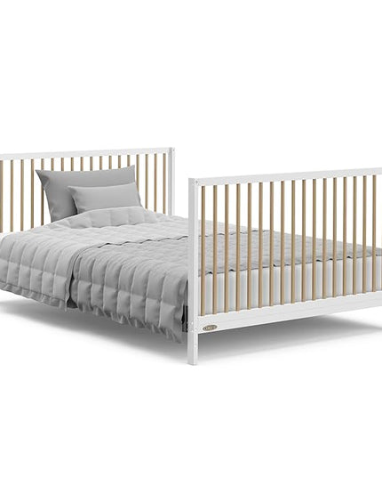Graco Teddi 5-in-1 Convertible Crib with Drawer (White with Driftwood) – GREENGUARD Gold Certified, Crib with Drawer Combo, Full-Size Nursery Storage Drawer, Converts to Toddler Bed - LeafyLoom