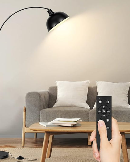 Arc Floor Lamps for Living Room, Modern Tall Standing Lamp Remote Control,Stepless Dimmable Black Floor Lamp with Hanging Dome Shade, Over Couch Arched Reading Lamp for Bedroom, Office (Bulb Included) - LeafyLoom