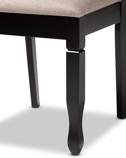 Baxton Studio Mila Modern and Contemporary Sand Fabric Upholstered Dark Brown Finished Wood 7-Piece Dining Set - LeafyLoom