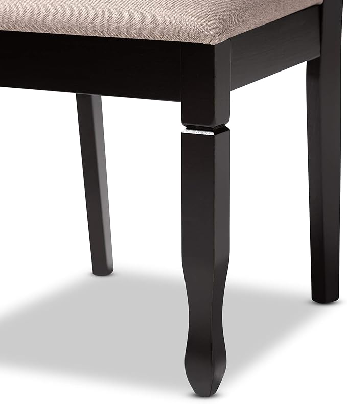 Baxton Studio Mila Modern and Contemporary Sand Fabric Upholstered Dark Brown Finished Wood 7-Piece Dining Set - LeafyLoom