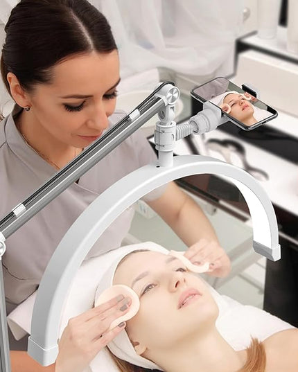 Half Moon Lash Light for Eyelash Extensions, Half Moon Lash Lamp with Phone Holder for Makeup, Nail, Facial, Tattoo - Dimmable Eyelash Lamp & Color Temperature 3000K-6000K - LeafyLoom