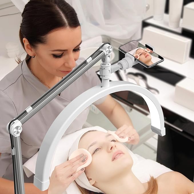 Half Moon Lash Light for Eyelash Extensions, Half Moon Lash Lamp with Phone Holder for Makeup, Nail, Facial, Tattoo - Dimmable Eyelash Lamp & Color Temperature 3000K-6000K - LeafyLoom