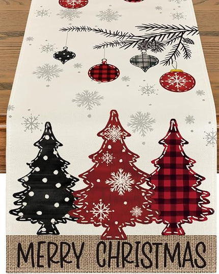 Artoid Mode Red Pine Trees Merry Christmas Table Runner, Winter Xmas Holiday Kitchen Dining Table Decoration for Home Party Decor 13x90 Inch ArtoidMode