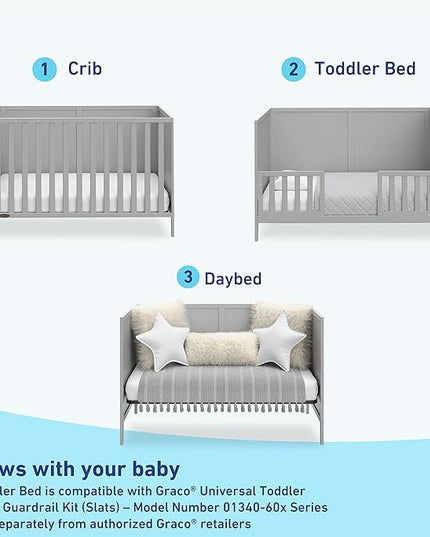 Graco Theo 3-in-1 Convertible Crib (Pebble Gray) - GREENGUARD Gold Certified, Converts to Toddler Bed & Daybed, Fits Standard Full-Size Crib Mattress, 4 Adjustable Mattress Heights - LeafyLoom