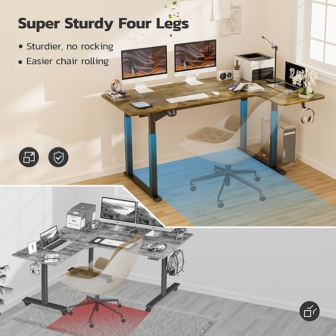 Dripex Standing Desk, 63"/ 71" L Shaped Desk Adjustable Height, Electric Corner Stand Up Desk Large Home Office Desk Computer Workstation, Dual Motor Sit Stand Desk 4 Legs, Super Stable - LeafyLoom