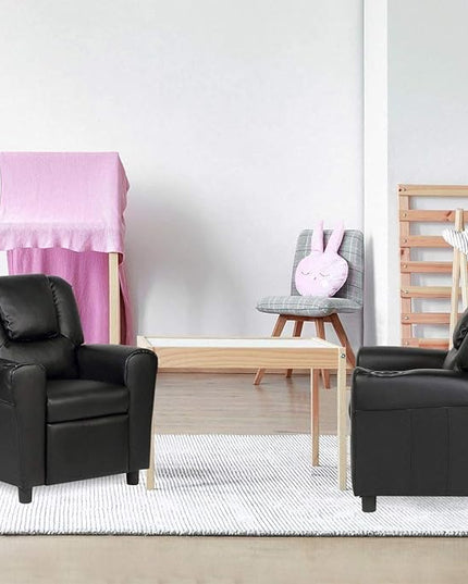 ARLIME Kids Recliner chair, toddler Armchair Upholstered Couch with Cup Holder, Backrest, baby Leather sofa with Headrest and Footrest, Child Furniture for Ages 2-7 (Black) - LeafyLoom